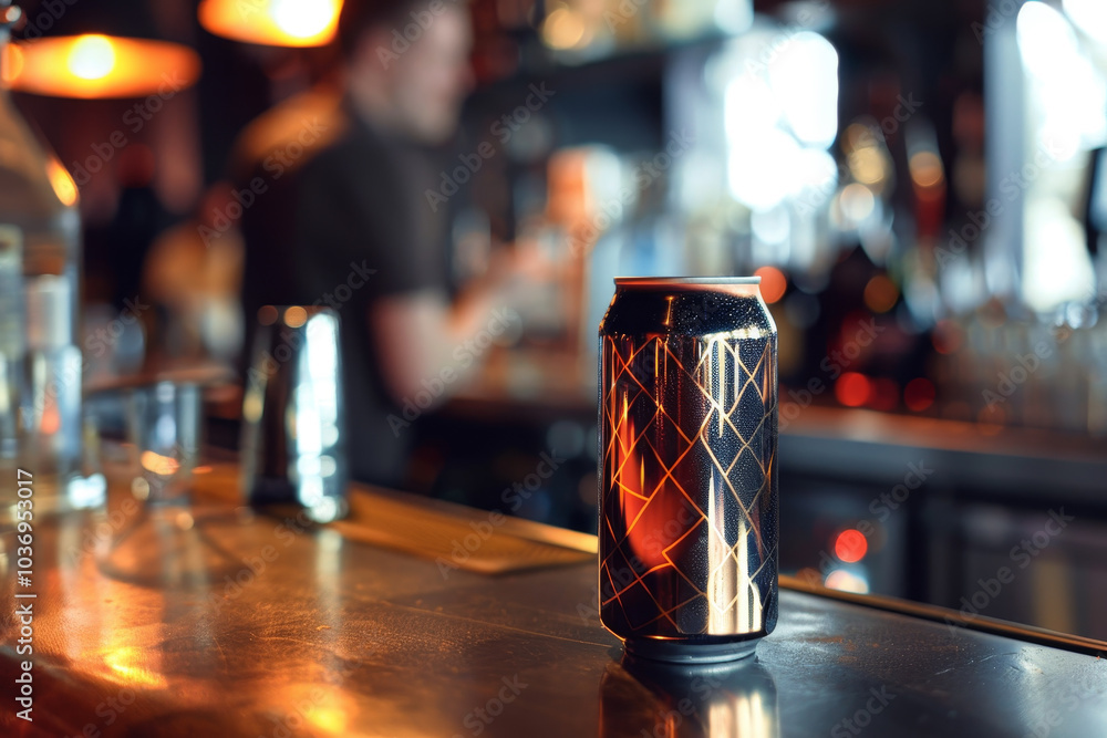A man is sitting at a bar with a can of beer in front of him A man is sitting at a bar with a can of beer in front of him