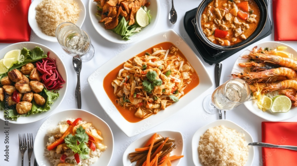 Colorful Spread of Asian Cuisine on a Table Colorful Spread of Asian Cuisine on a Table