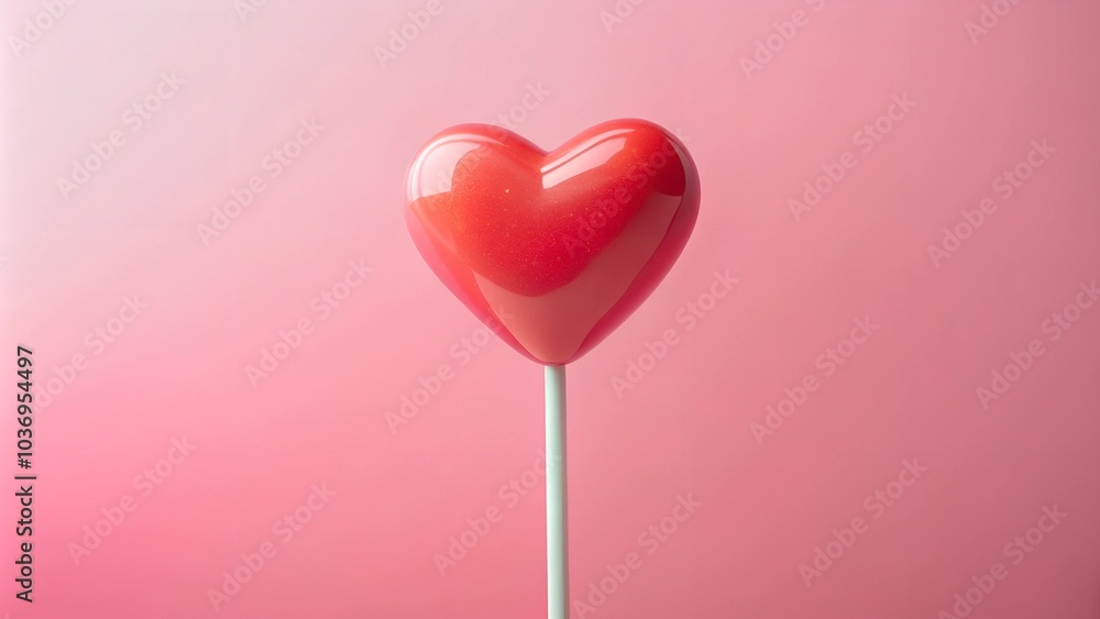 Red heart-shaped lollipop on a pink background. Red heart-shaped lollipop on a pink background.