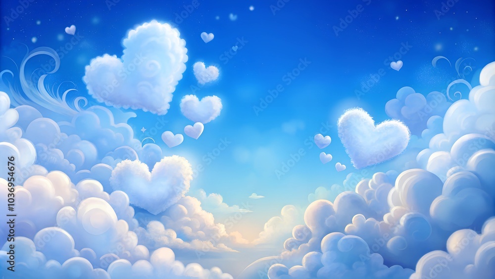 Heart-shaped clouds floating in a bright blue sky. Heart-shaped clouds floating in a bright blue sky.