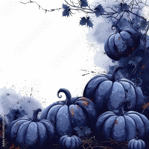 a watercolor painting of pumpkins and leaves photo