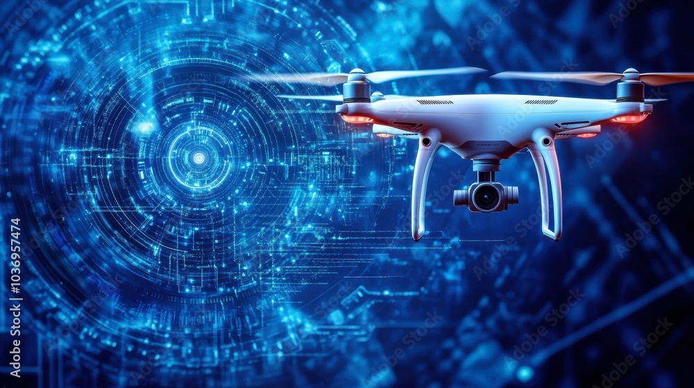 Modern Drone Technology with Futuristic Background Modern Drone Technology with Futuristic Background