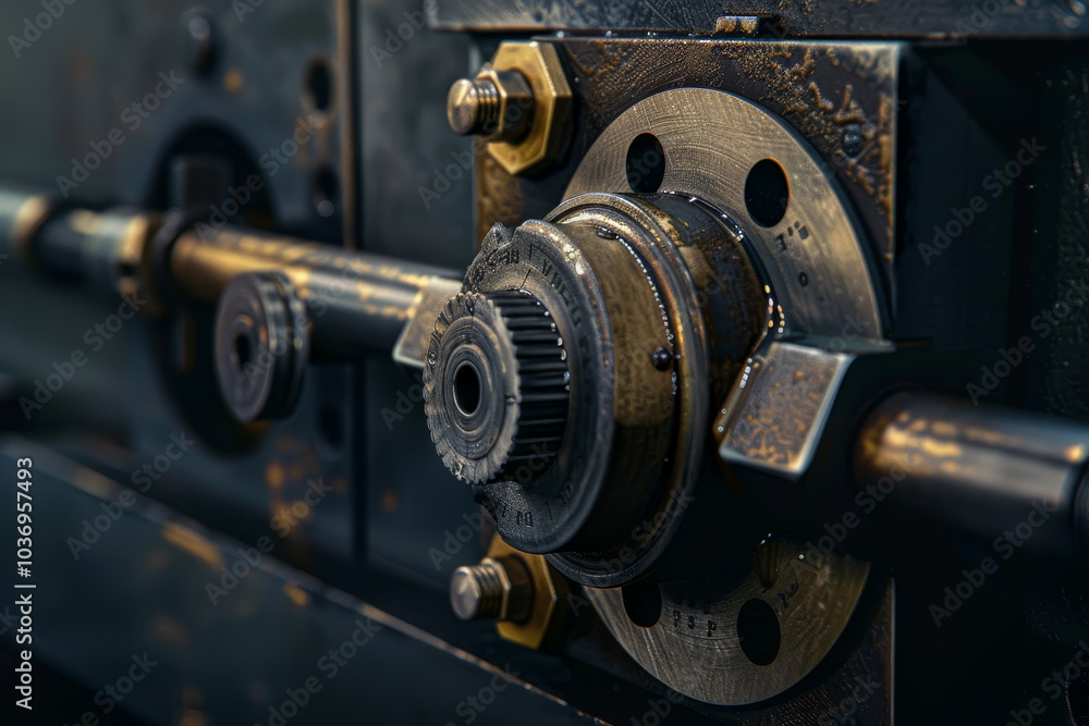 A machine with a metal plate that has a bolt on it A machine with a metal plate that has a bolt on it
