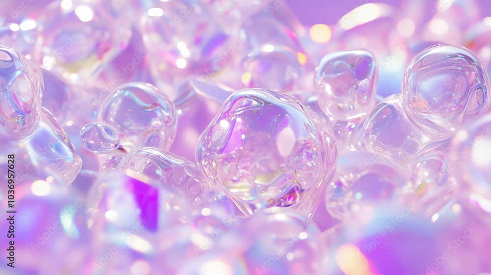 A Beautiful Composition of Shiny Iridescent Bubbles Reflecting Light A Beautiful Composition of Shiny Iridescent Bubbles Reflecting Light