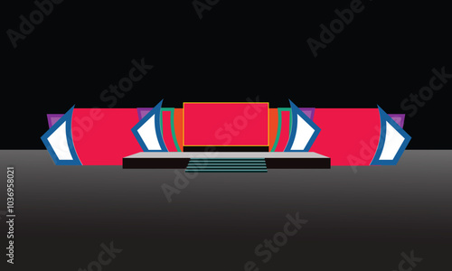 Event Stage design for business conferences, corporate projects presentations, with slides on projection screens. truss and Light