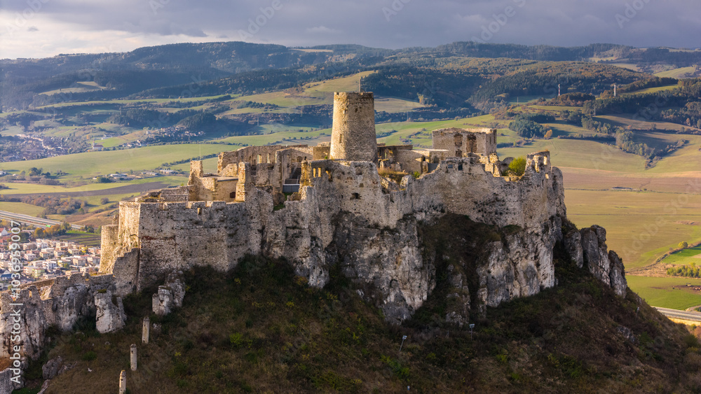 Breathtaking Aerial Drone View of Spis Castle Amidst Slovakia's Rolling Hills Breathtaking Aerial Drone View of Spis Castle Amidst Slovakia's Rolling Hills