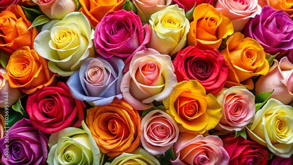 Vibrant, lush, and delicate romantic roses in a mesmerizing array of colors, carefully arranged with ample copyspace, creating a stunning and intimate atmosphere. Vibrant, lush, and delicate romantic roses in a mesmerizing array of colors, carefully arranged with ample copyspace, creating a stunning and intimate atmosphere.