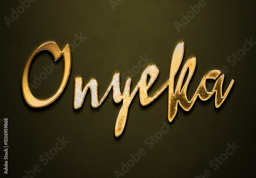 Old gold text effect of Nigerian Pidgin name Onyeka with 3D glossy style Mockup. photo