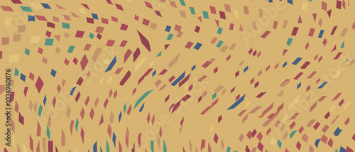Dynamic abstract background composed of irregular different polygons. Random layout evoking a sense of undulation. Shapes overlap to create a sense of depth and movement.