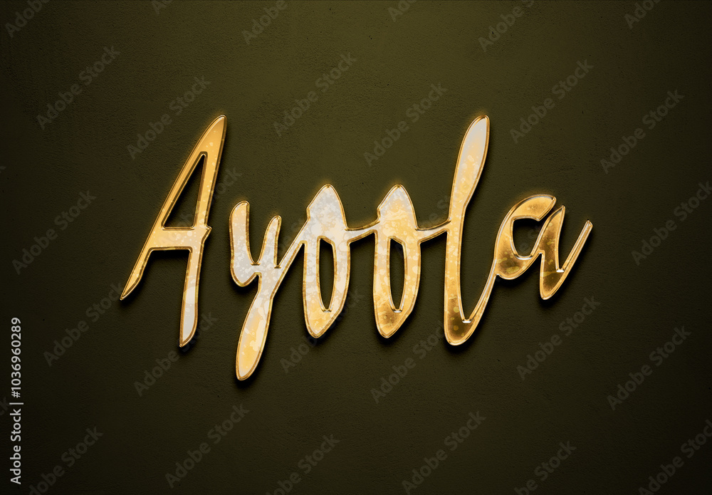 Old gold text effect of Nigerian Pidgin name Ayoola with 3D glossy style Mockup. Old gold text effect of Nigerian Pidgin name Ayoola with 3D glossy style Mockup.