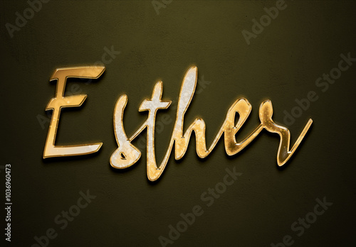 Old gold text effect of Nigerian Pidgin name Esther with 3D glossy style Mockup.