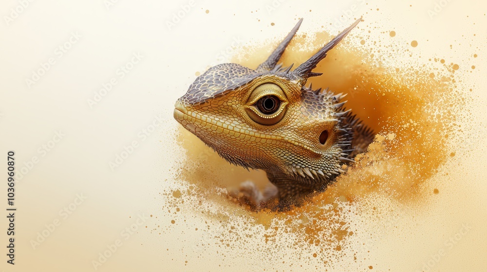 A detailed shot of a lizard's head, speckled with dirt at its chin A detailed shot of a lizard's head, speckled with dirt at its chin