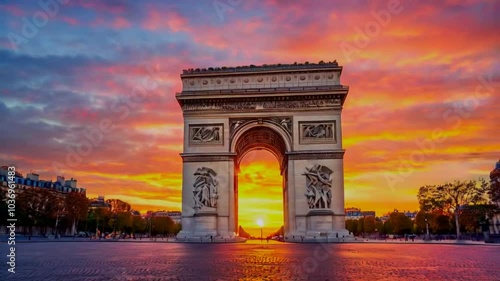 arc de triomphe at sunset