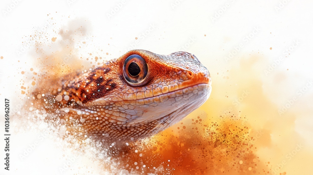 A tight shot of a lizard's head exhaling clouds of dust from its nostrils A tight shot of a lizard's head exhaling clouds of dust from its nostrils