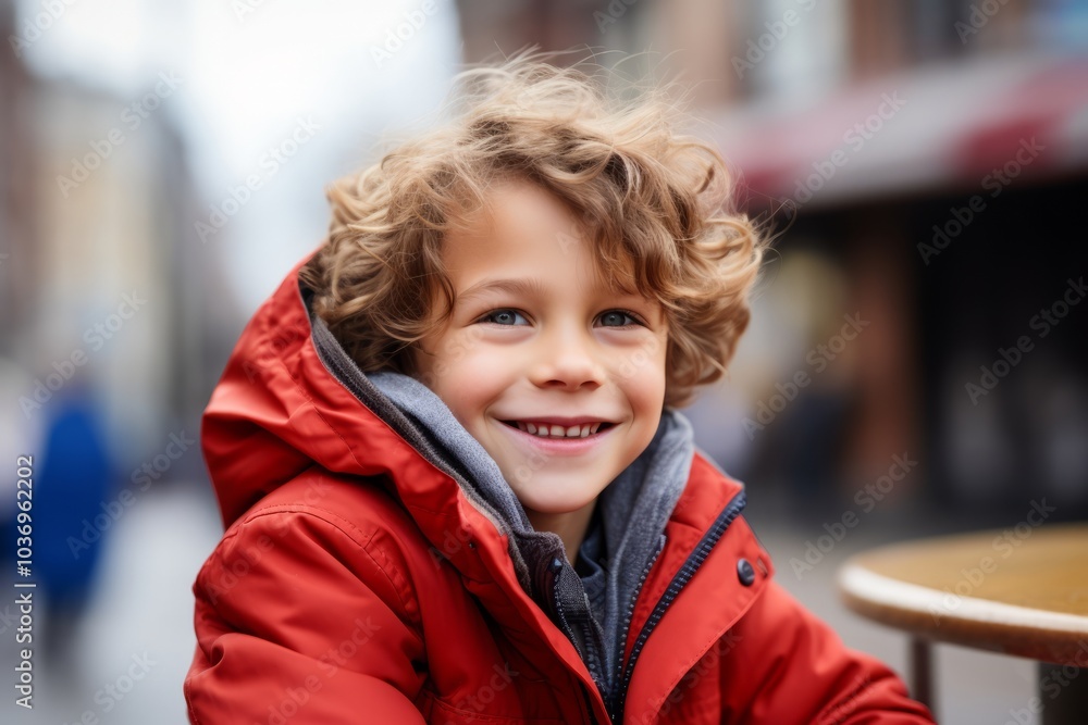 childhood, leisure and people concept - smiling little boy in red jacket outdoors childhood, leisure and people concept - smiling little boy in red jacket outdoors