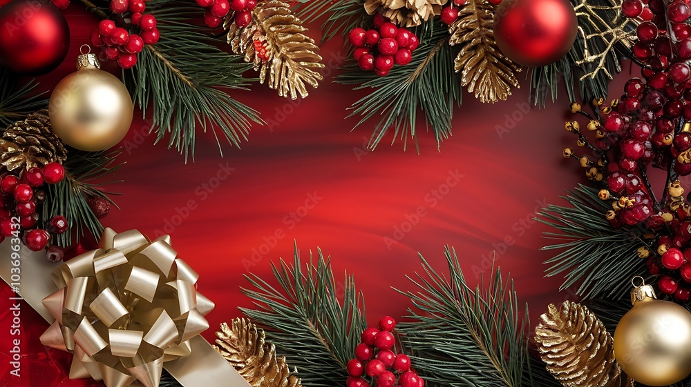 christmas decoration on a red background christmas decoration on a red background