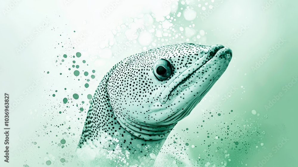 A tight shot of a fish's visage, adorned with bubbles at the base of its body A tight shot of a fish's visage, adorned with bubbles at the base of its body