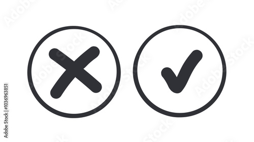 Vector mark icon button set. Right and wrong buttons. Accept or decline buttons. Minimalistic symbols. 
