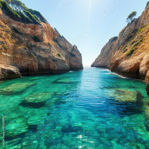 Crystal Clear Water Between Cliffside Caves