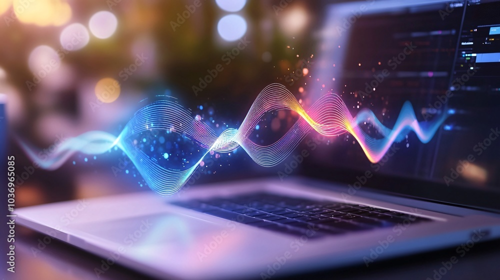 Futuristic Audio Visualization on Laptop Futuristic Audio Visualization on Laptop