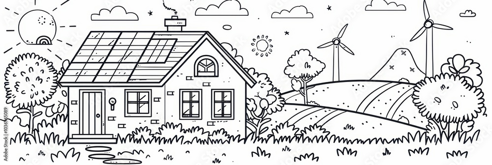 a coloring page with a house and trees a coloring page with a house and trees