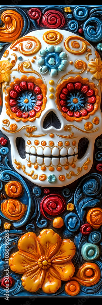 Fototapeta premium vibrantly colored skull with flowers