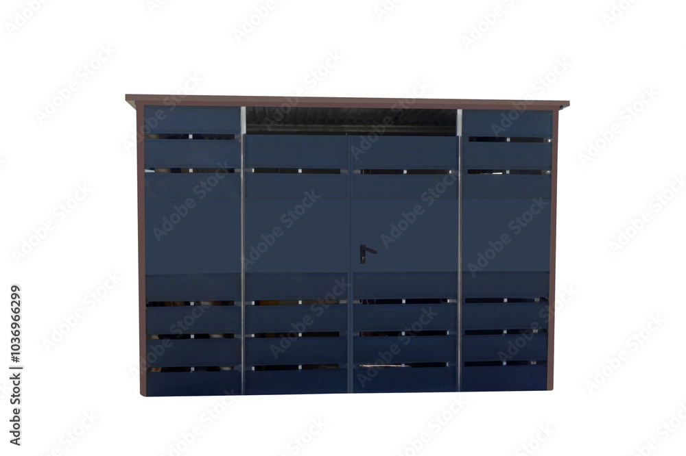 Gray dark blue alcove tools or garbage can, front view. On isolated transparent background. Gray dark blue alcove tools or garbage can, front view. On isolated transparent background.