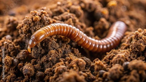 A small, brown, worm-like creature burrowing through the soil and leaving behind a trail of slimy brown goo, dirt, underground, soil