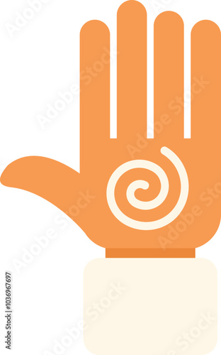 Open human hand with a spiral on the palm, symbolizing hypnosis, suggestion, and subconscious influence
