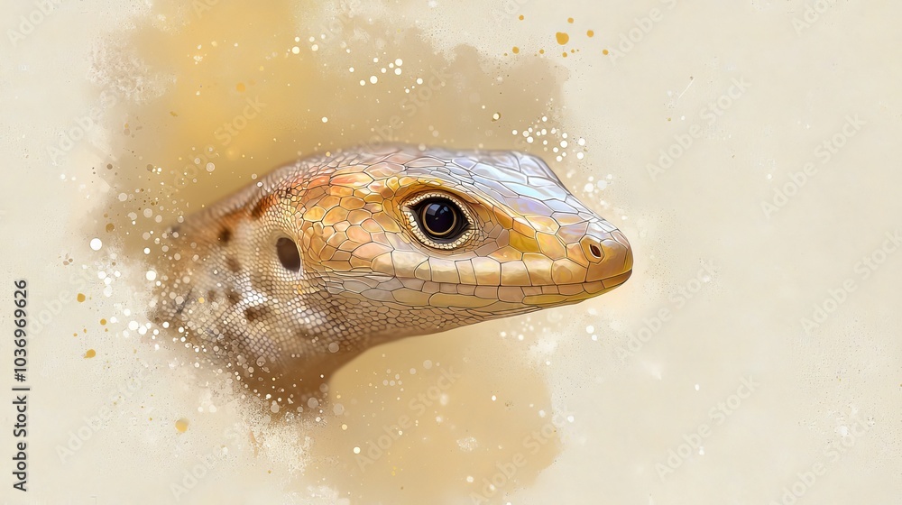 A tight shot of a lizard's head with water bubbles at its chin and underside A tight shot of a lizard's head with water bubbles at its chin and underside