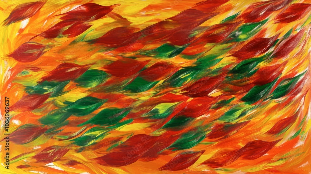 Vibrant Abstract Art with Leaf Motifs and Warm Colors Vibrant Abstract Art with Leaf Motifs and Warm Colors
