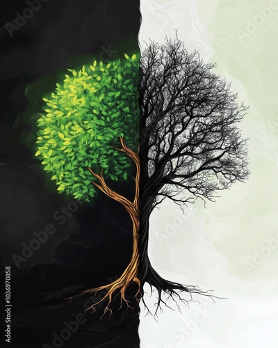 Bad and Good Determination: A stylized tree with branches growing in two directions: 