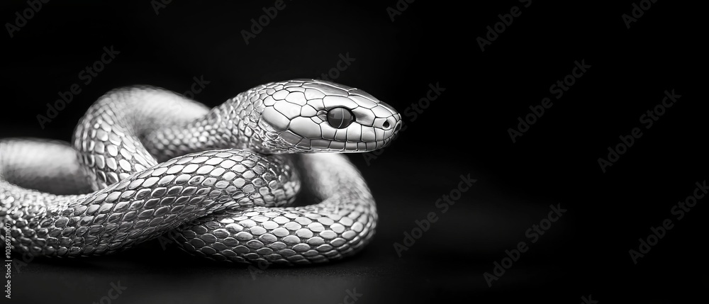A monochrome image of a snake against a black backdrop, repeated in another monochromatic snapshot of a snake on a similarly dark background A monochrome image of a snake against a black backdrop, repeated in another monochromatic snapshot of a snake on a similarly dark background