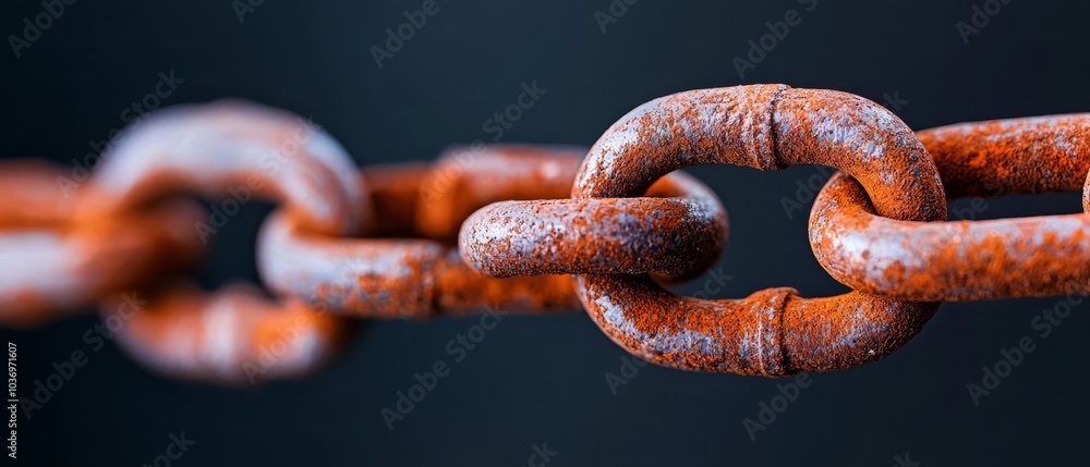 A tight shot of a weathered metal chain against a black backdrop, the chain's texture distinct amidst the chain's indistinct, blurred likeness A tight shot of a weathered metal chain against a black backdrop, the chain's texture distinct amidst the chain's indistinct, blurred likeness