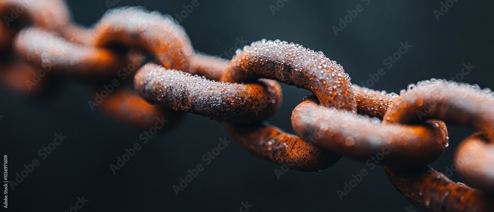 A tight shot of a chainsaw-sharp chain, crowned with heavy snowfall, against a softly blurred backdrop A tight shot of a chainsaw-sharp chain, crowned with heavy snowfall, against a softly blurred backdrop