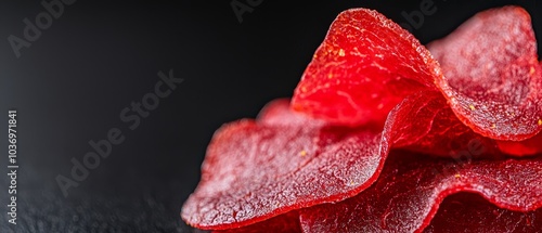  A red flower with dewdrops on its petals against a black background