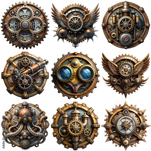 Steampunk Emblem Collection, isolated transparent background photo