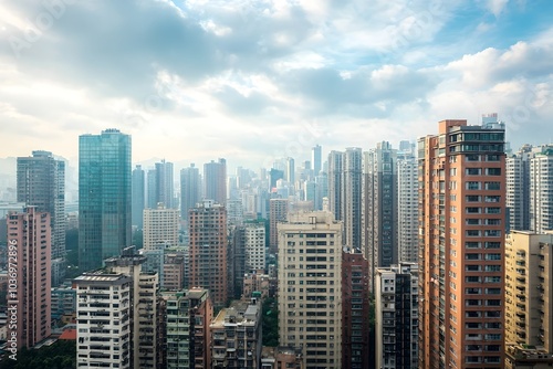 Panoramic View of a Densely Packed Cityscape with Towering Skyscrapers and Modern Architecture