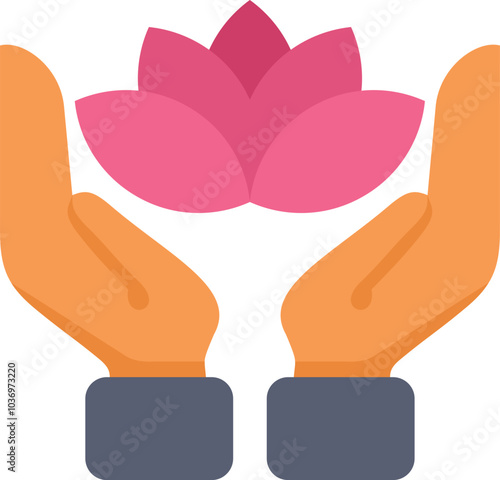 Businessman holding a pink lotus flower in his hands, symbolizing mindfulness, meditation, and work life balance