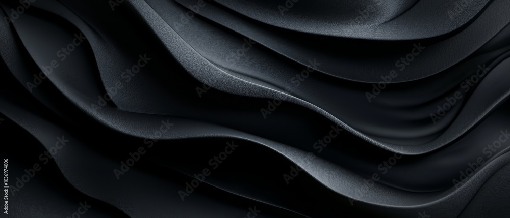 A monochrome image of a wavy texture on black fabric against a uniform black backdrop, appearing as if the background is also wavy fabric A monochrome image of a wavy texture on black fabric against a uniform black backdrop, appearing as if the background is also wavy fabric