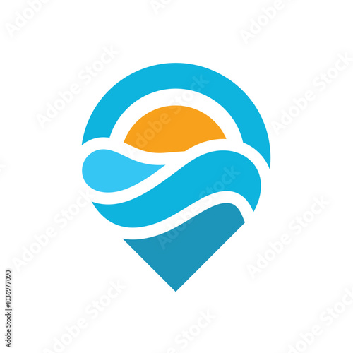 sunset in beach location logo icon design with pin and sun graphic idea elements vector illustration design for summer vibes signs