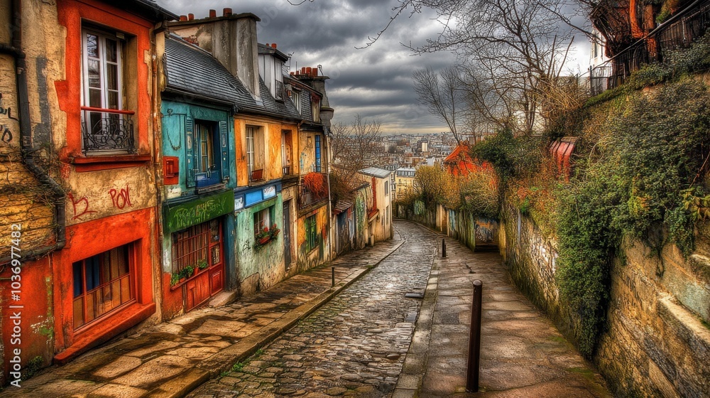 Fototapeta premium Colorful Street in Historic Neighborhood