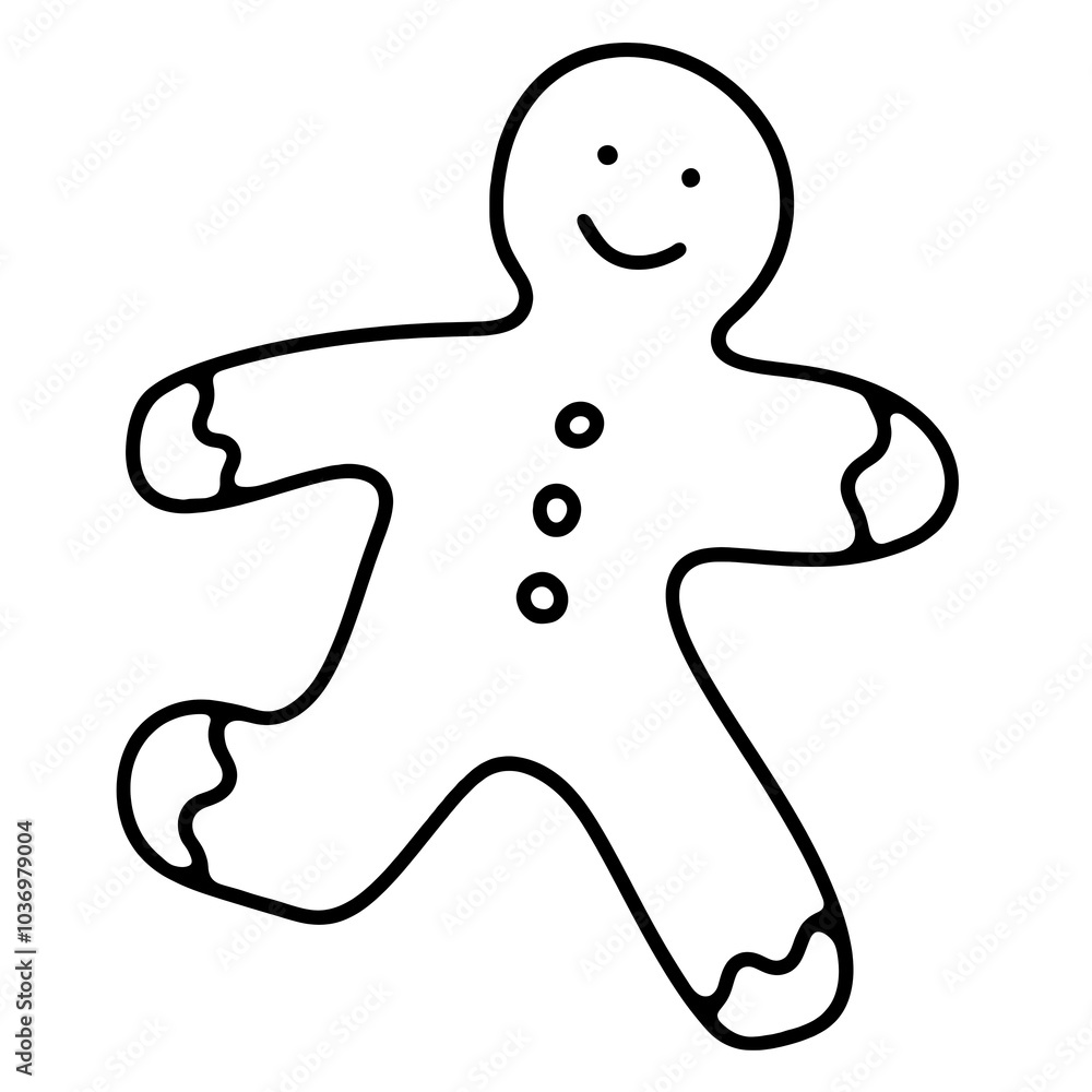 クリスマスの人型のジンジャークッキーの手描き線画イラスト 透過背景の切り抜き クリスマスの人型のジンジャークッキーの手描き線画イラスト 透過背景の切り抜き