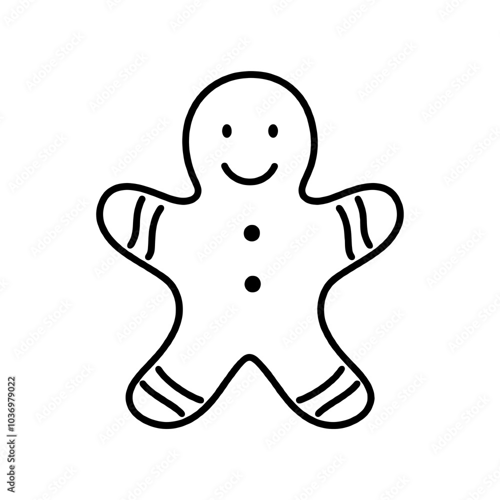 クリスマスの人型のジンジャークッキーの手描き線画イラスト 透過背景の切り抜き クリスマスの人型のジンジャークッキーの手描き線画イラスト 透過背景の切り抜き