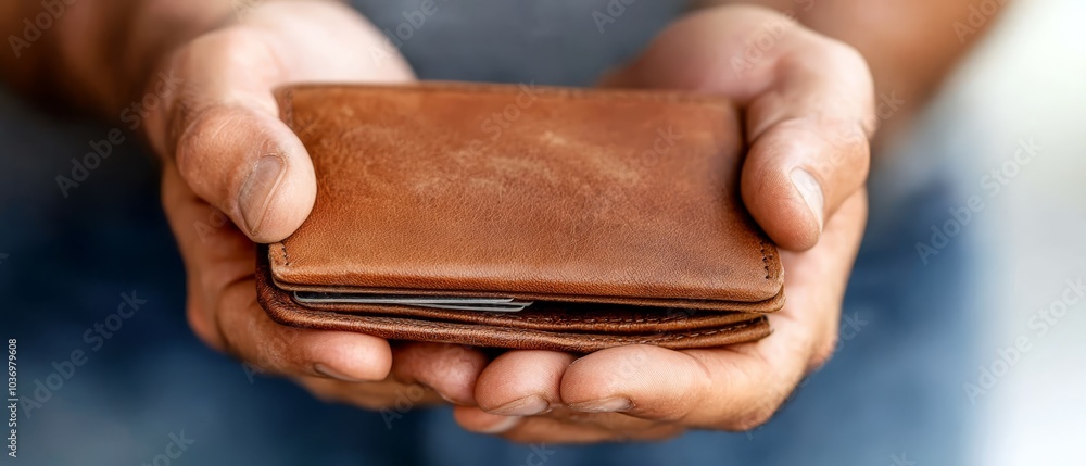 Obraz premium A person holds one brown wallet in each hand
