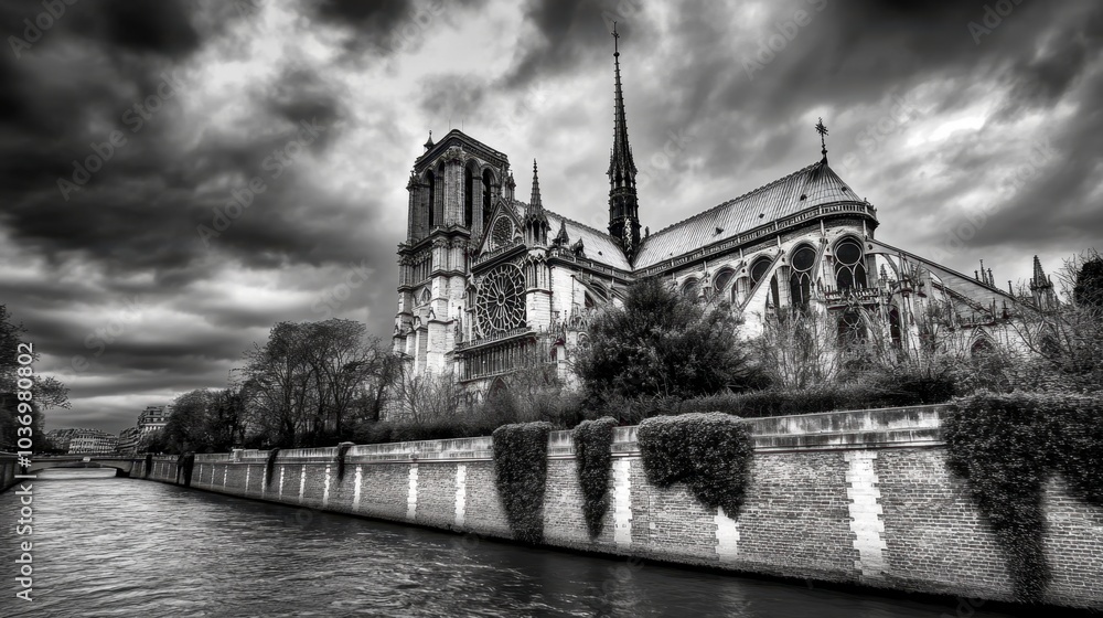 Gothic Cathedral Under Ominous Skies