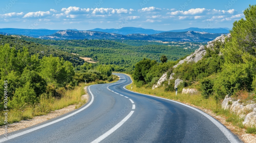 Scenic Winding Road Through Green Landscapes Scenic Winding Road Through Green Landscapes