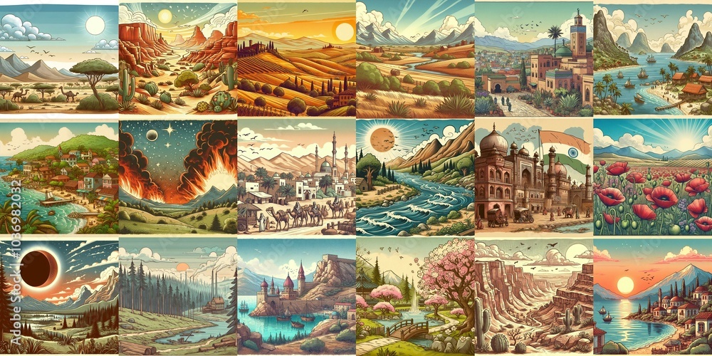 Cartoon landscapes. AI generated illustration Cartoon landscapes. AI generated illustration