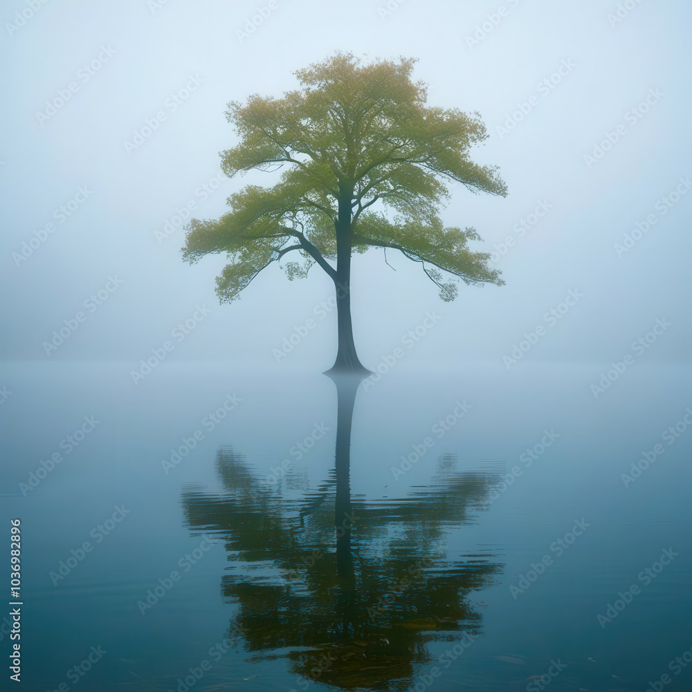 A tree is reflected in the water A tree is reflected in the water