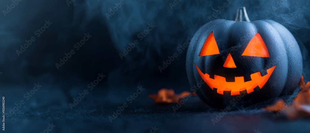  A jack-o-lantern pumpkin atop a table, nearby is a stack of orange pumpkins